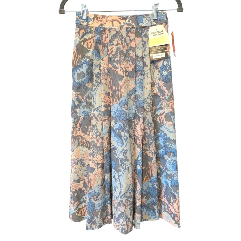 Vintage NWT Geiger Wool Floral Skirt, Multicolor, Pleated